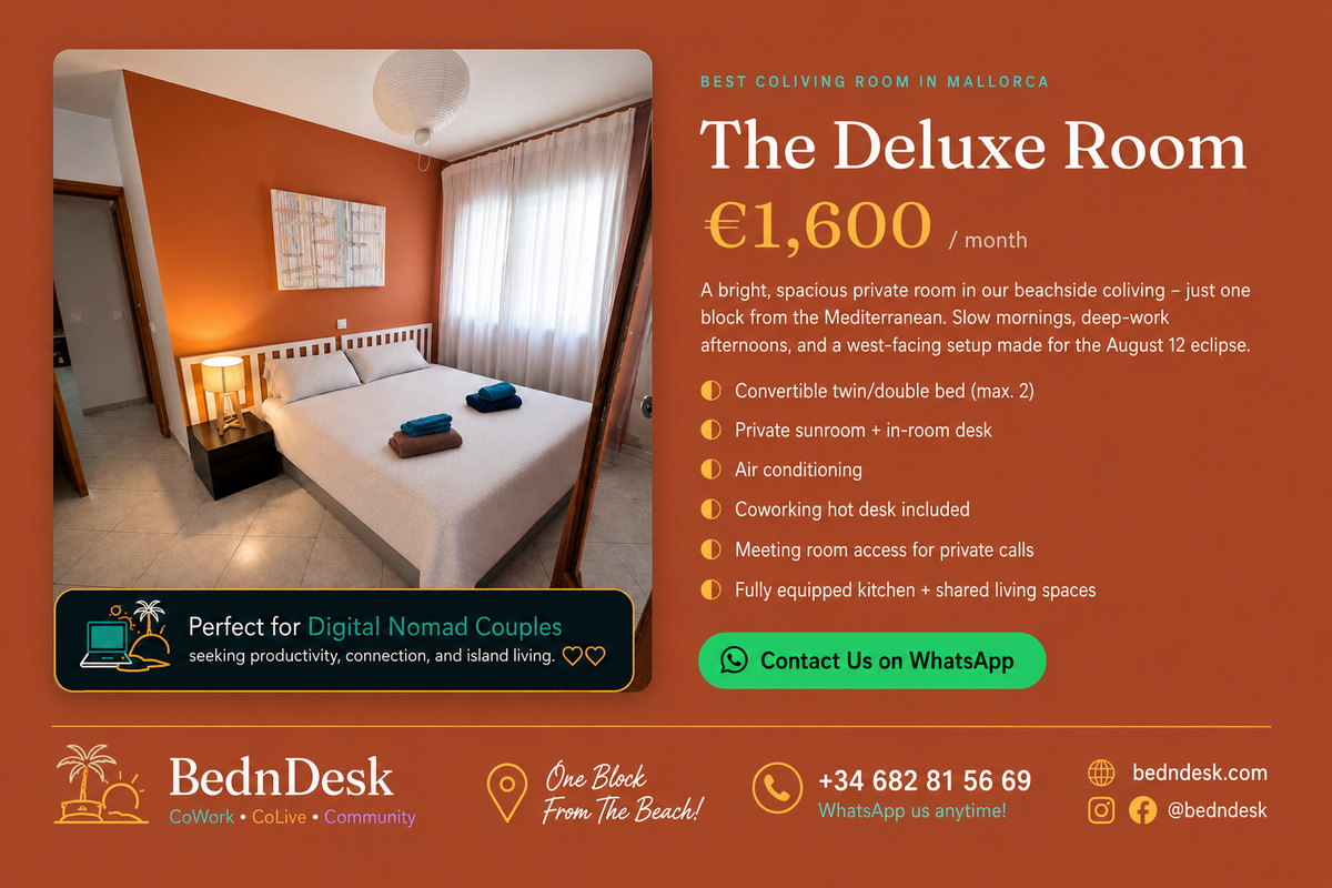 Best Coliving Room in Mallorca  Deluxe Room €1600 / month